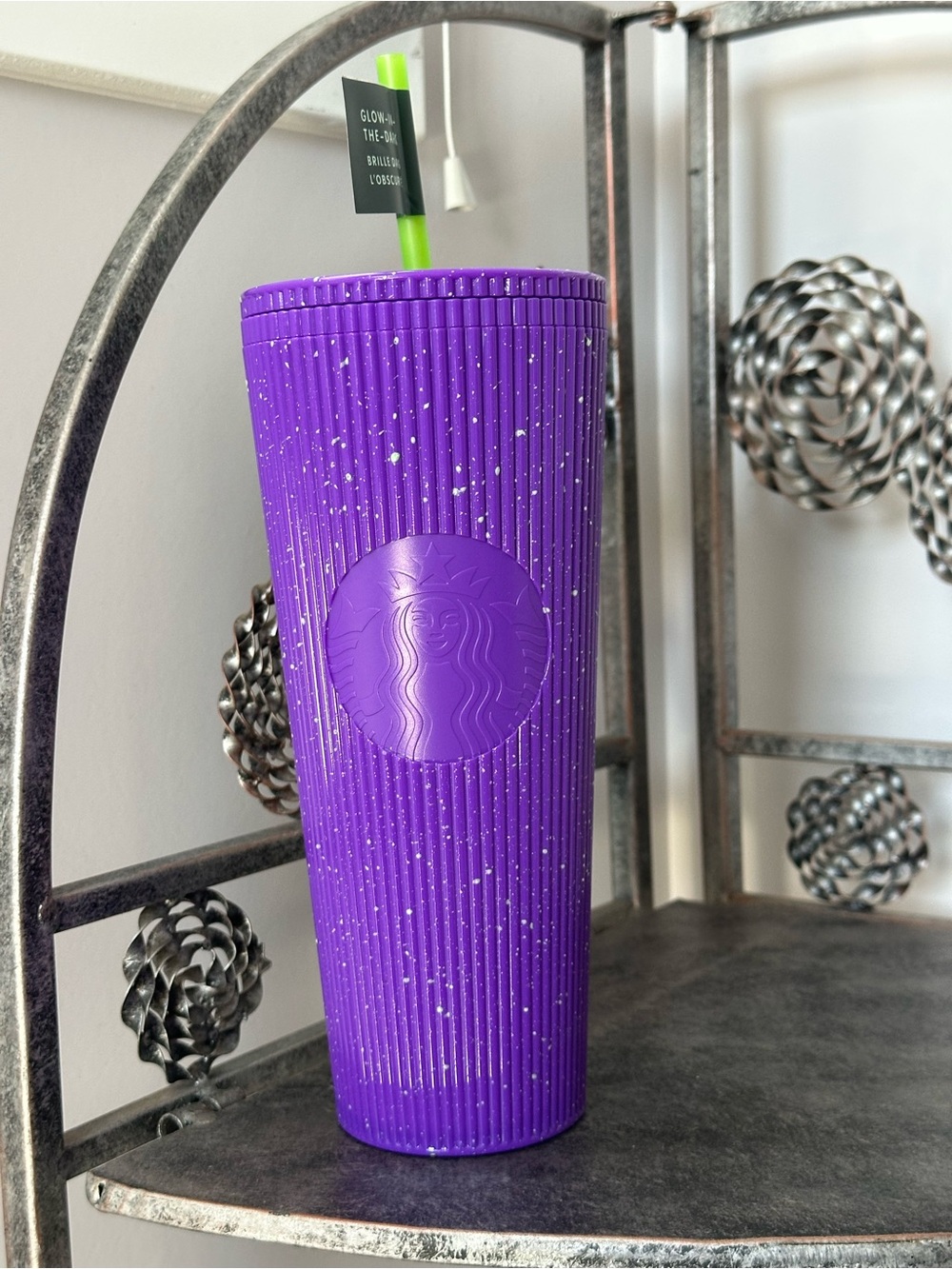 Starbucks Purple Glow in the Dark Speckled Tumbler with Green Straw